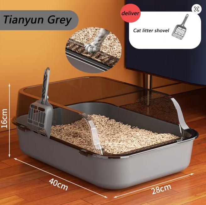 Cat Litter Box Thickening Kitty Sandbox Semi-enclosed High Side Splashproof Pet Bedpans with Litter Scoop Cleaning Cat Supplies