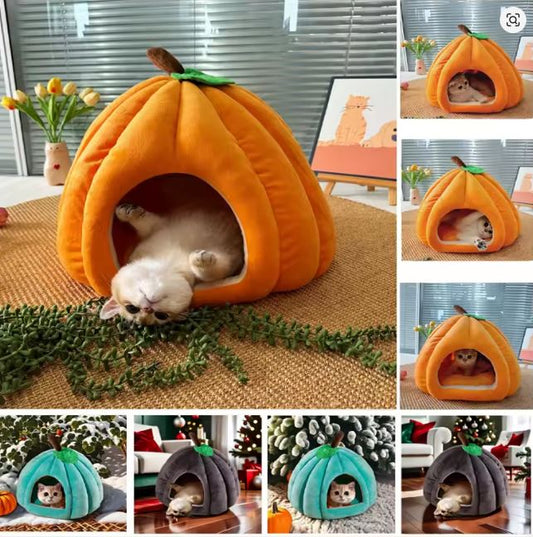 3D Pumpkin Pet House Semi-enclosed Removable Bottom Non-slip Soft PP Cotton Winter Suitable For Cat/Dog Warm Thickened Pet House