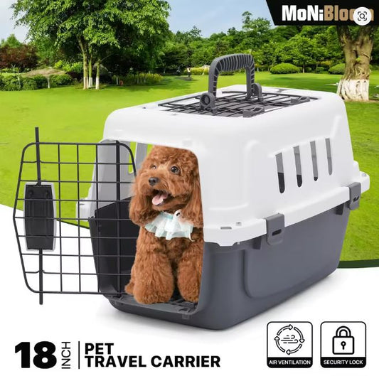 MoNiBloom 2-Door Cat Dog Carrier, Plastic Dog Crate Hard-Sided Dog Travel Carrier Airline Ventilation And Security Lock With Han