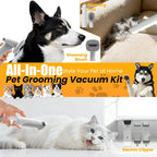 Dog Grooming Vacuum Kit: Low Noise, 12,000Pa Pet Hair Remover with Clipper & Brush for Easy Cleaning