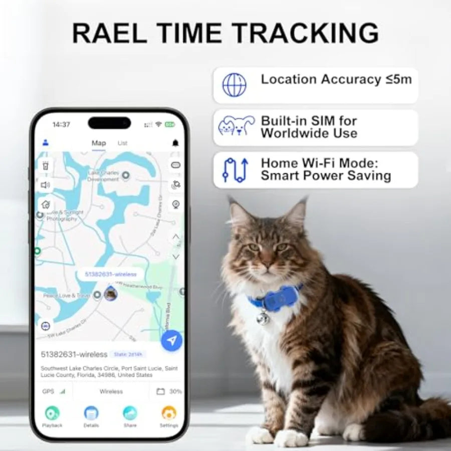 GPS Tracker for Dogs and Cats Pet GPS Location Tracker with Smart Alerts and Location History Geo-Fence Real-Time Waterproof iO