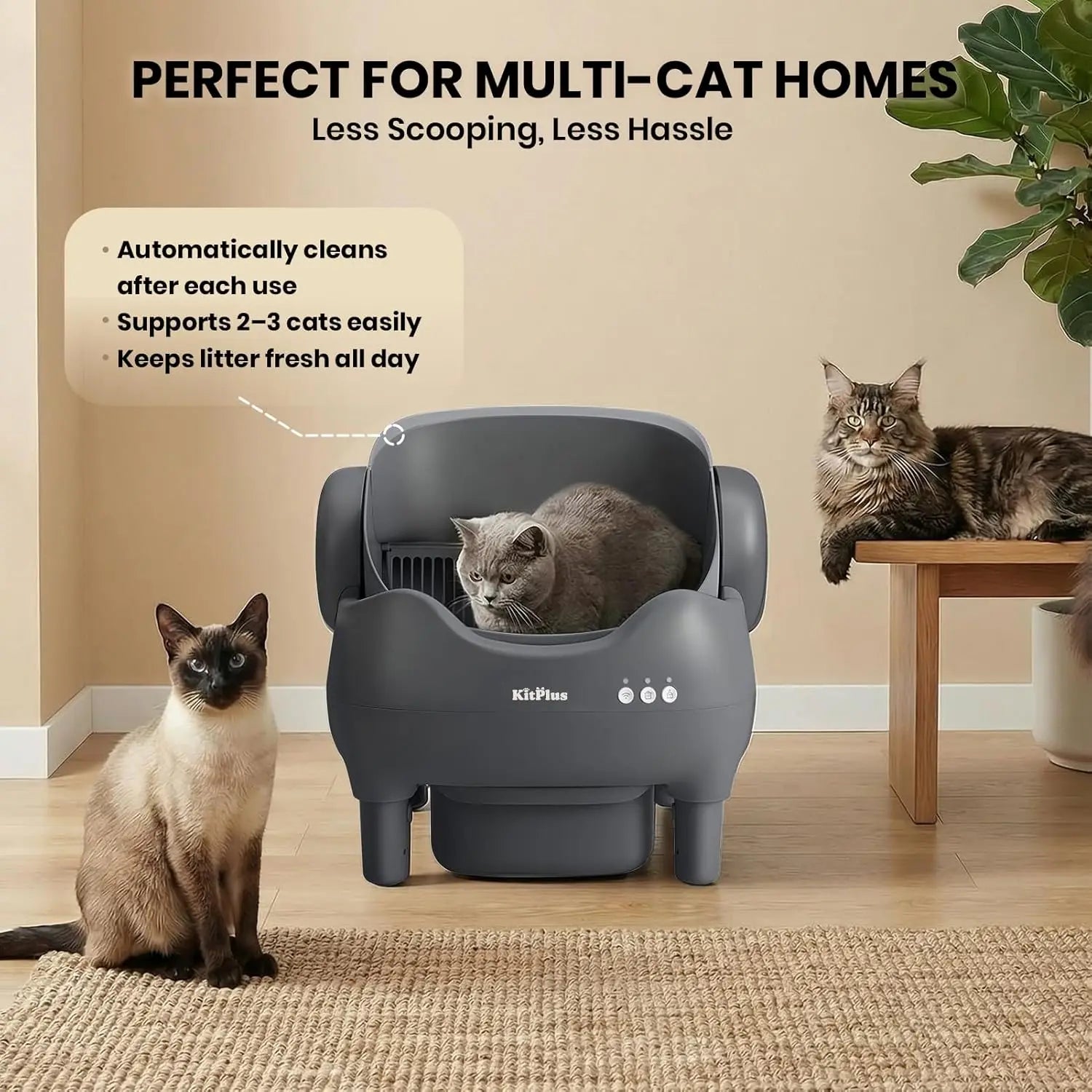 Automatic Self Cleaning Cat Litter Box, Open-top Safe Design with Smart Safety Sensors, No-Trap Entry for Cat, Customized