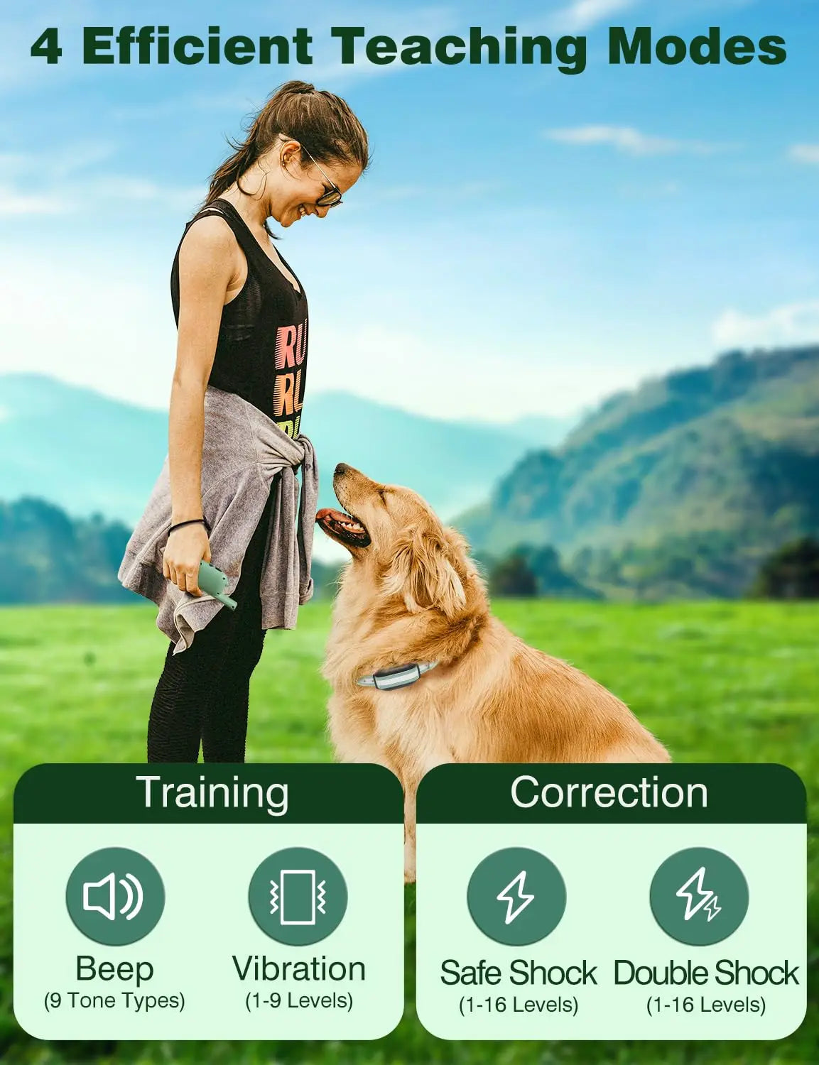 3300ft Dog Shock Collar with Remote, Shock & Double Shock Mode ,IPX7 Waterproof Training Collars for 7-120lbs Medium Large Dogs