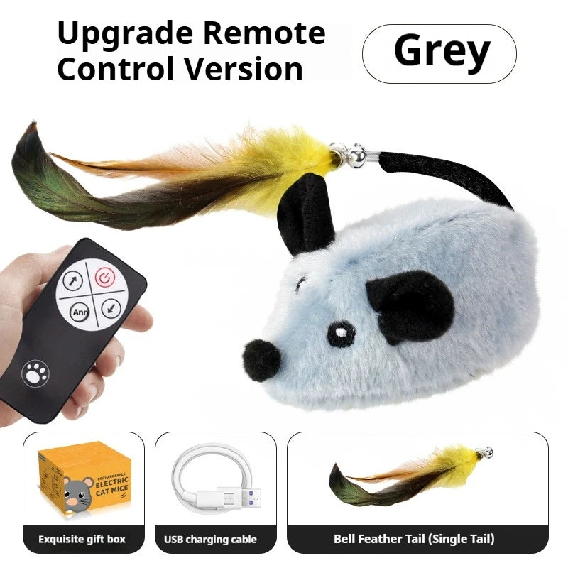 Automatic Sensing Moving Mouse Interactive Cat Toys Electronic Remote Squeaky Cat Toy For Kitten USB Rechargeable Pet Plush Toy