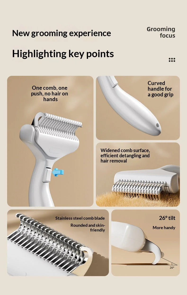 Pet detangling comb, cat-specific de-shedding comb, dog thinning and brushing comb, stainless steel cat hair cleaning brush