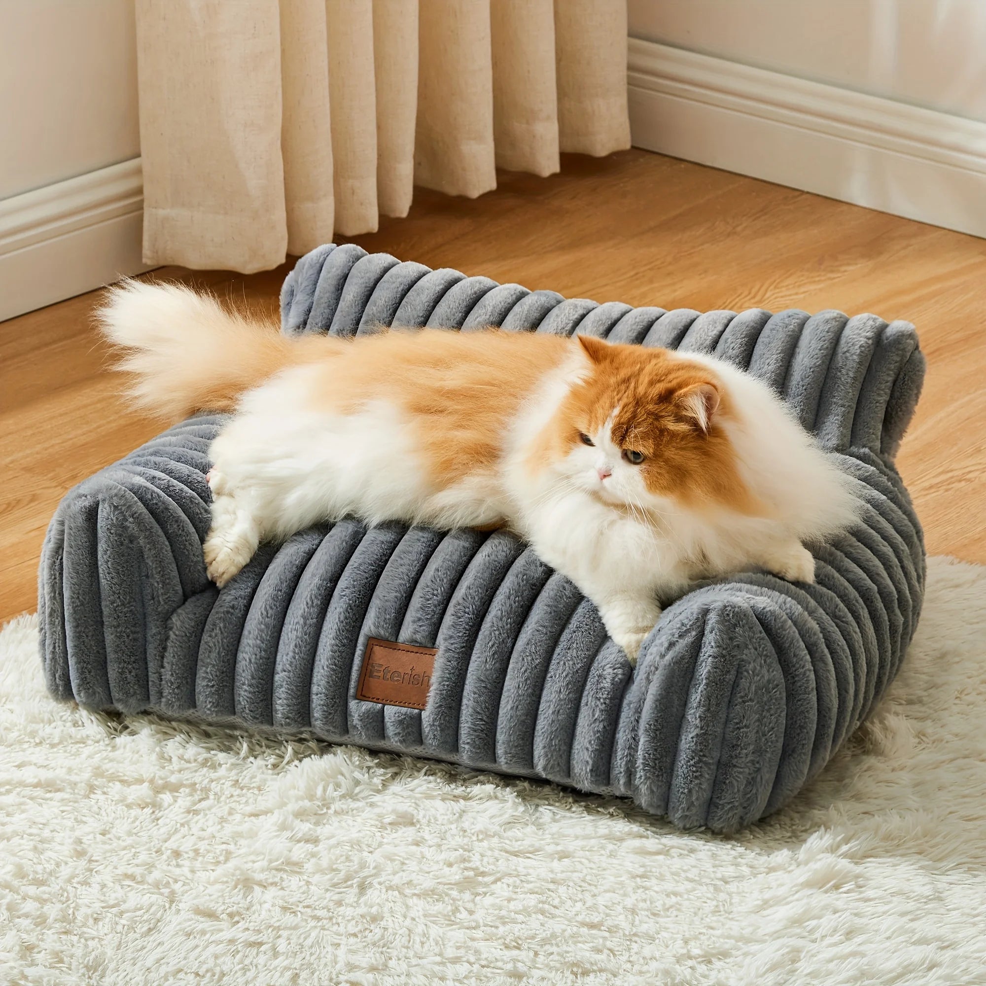 Christmas Gifts Cute Cat Couch, Dog Beds for Large Dogs Fluffy Cat Sofa with Soft Corduroy Fleece, Fuzzy Pet Couch with Removable Washable Cover, Supportive Pet Sofa with Non-Slip Bottom Dog Sofa Bed