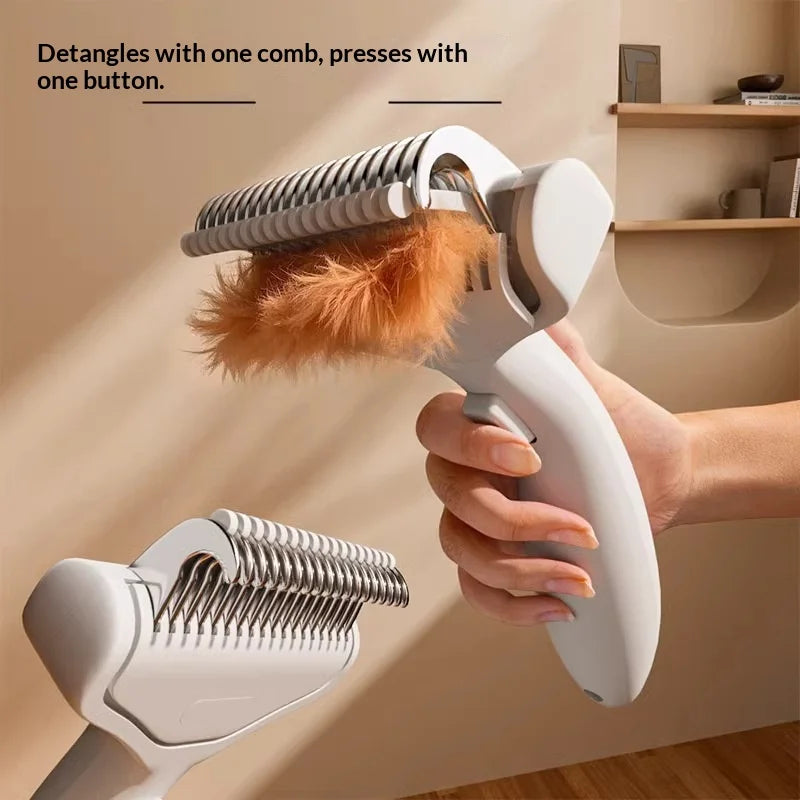 Pet detangling comb, cat-specific de-shedding comb, dog thinning and brushing comb, stainless steel cat hair cleaning brush
