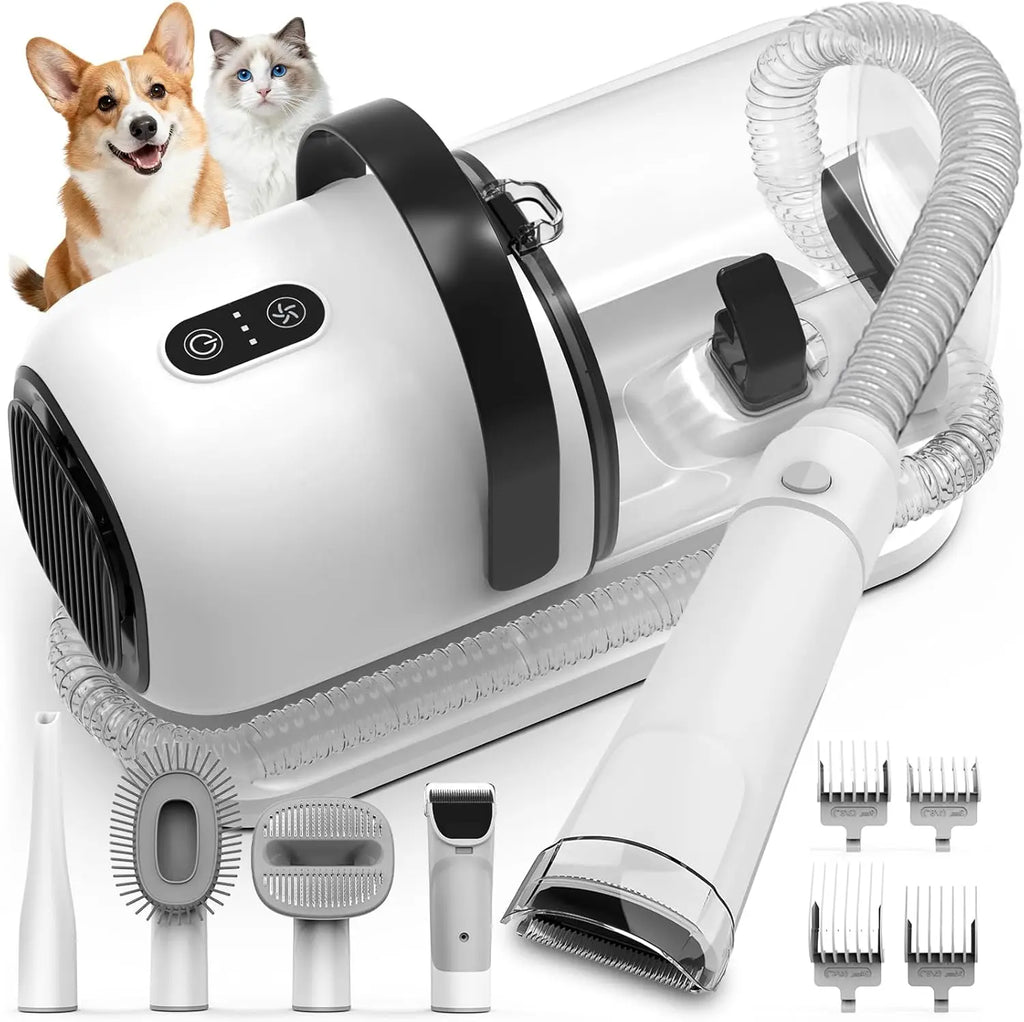 Dog Grooming Vacuum Kit: Low Noise, 12,000Pa Pet Hair Remover with Clipper & Brush for Easy Cleaning