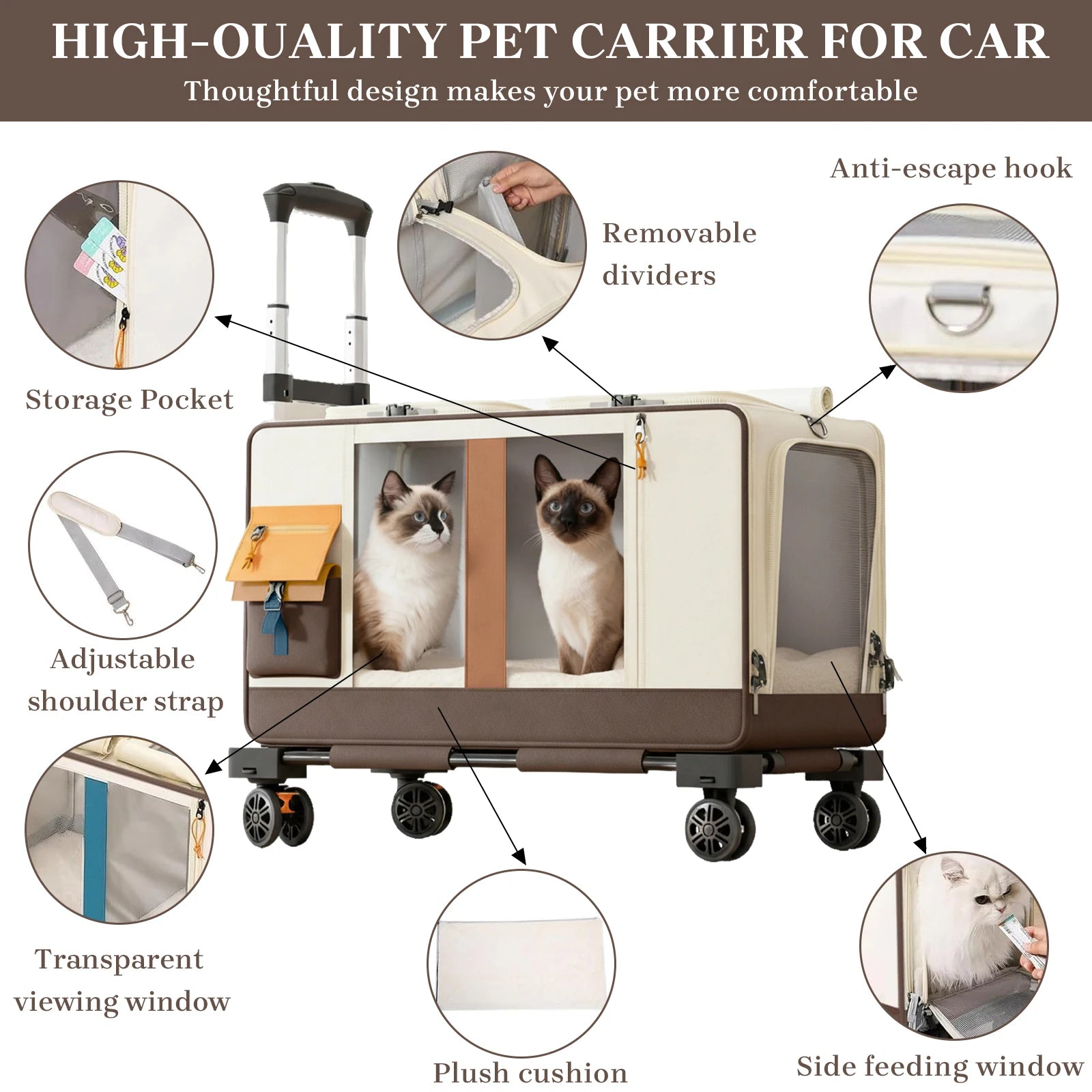 Extra Large Portable Pet Strollers Detachable Cat Dog Trolley Case Foldable Pet Bag Puppy Camping Travel Carrier Bag With Wheels