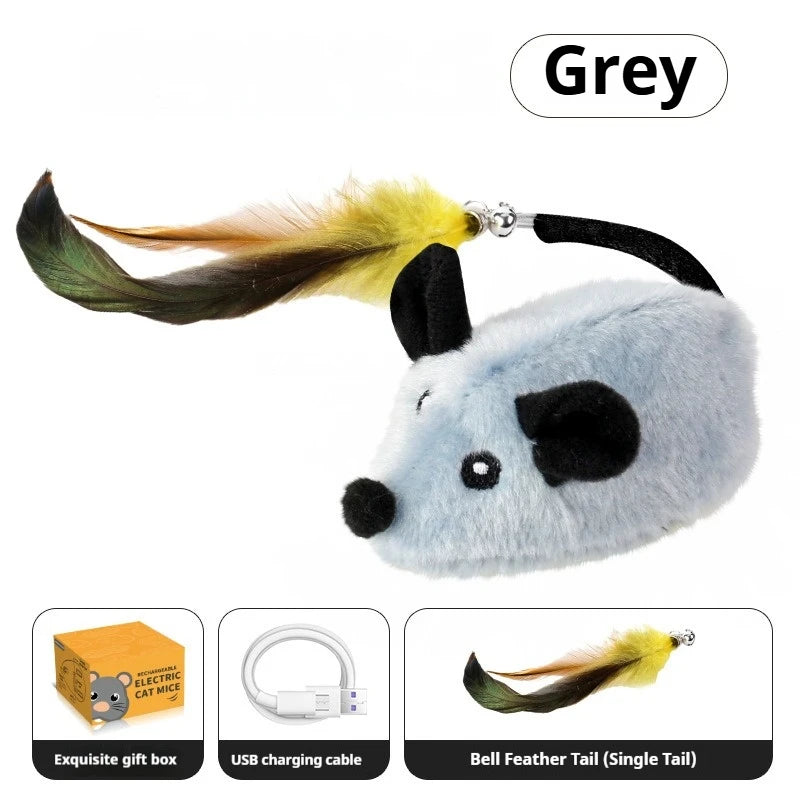 Automatic Sensing Moving Mouse Interactive Cat Toys Electronic Remote Squeaky Cat Toy For Kitten USB Rechargeable Pet Plush Toy