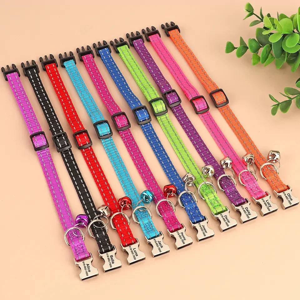 Personalized Cat Collar Reflective Nylon Dog Cats ID Collars With Free Engraving for Cats Small Dogs Chihuahua 10 Col15