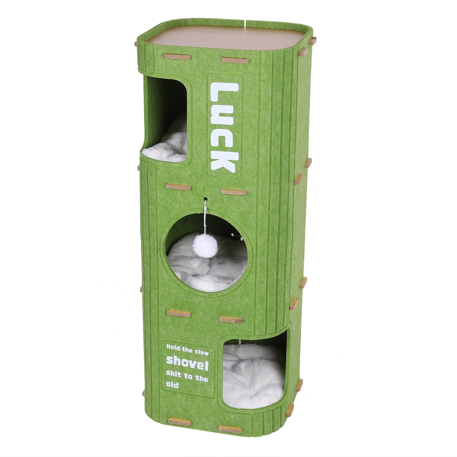 3-Tier Green Felt Cat Bed Multifunction Integrated Felt Cat Cave Creative Cat Bucket for Multi-Cat Family Pet Entertain Nest