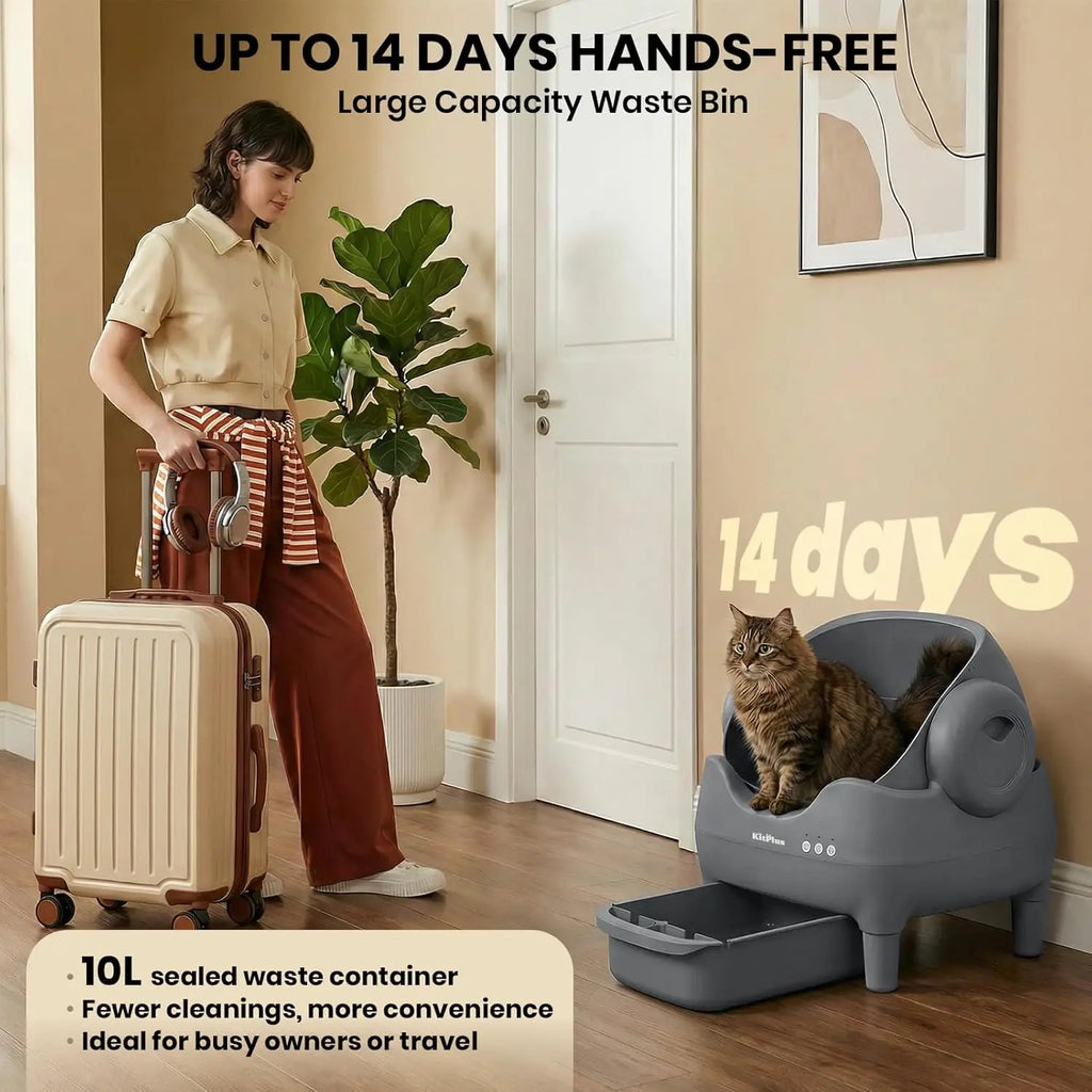 Automatic Self Cleaning Cat Litter Box, Open-top Safe Design with Smart Safety Sensors, No-Trap Entry for Cat, Customized