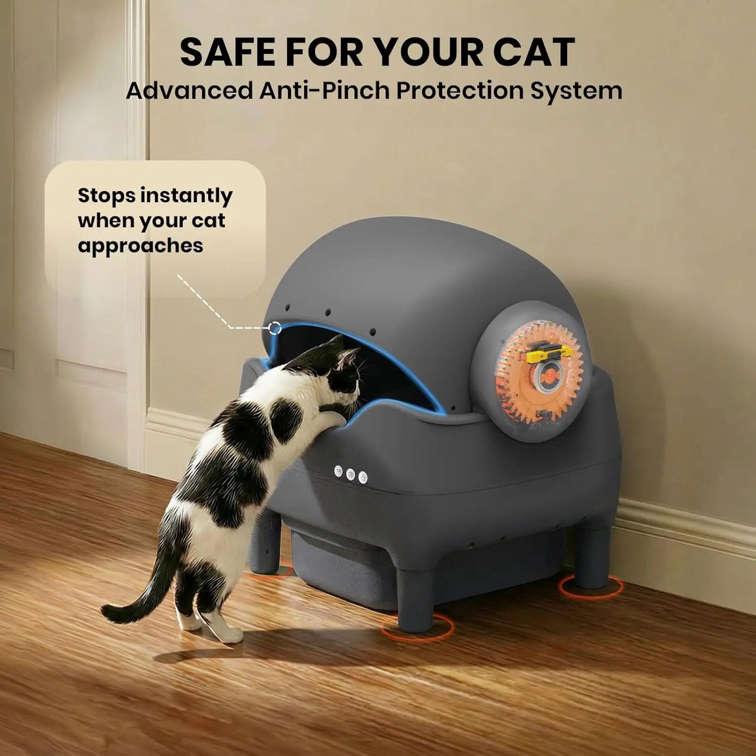 Automatic Self Cleaning Cat Litter Box, Open-top Safe Design with Smart Safety Sensors, No-Trap Entry for Cat, Customized