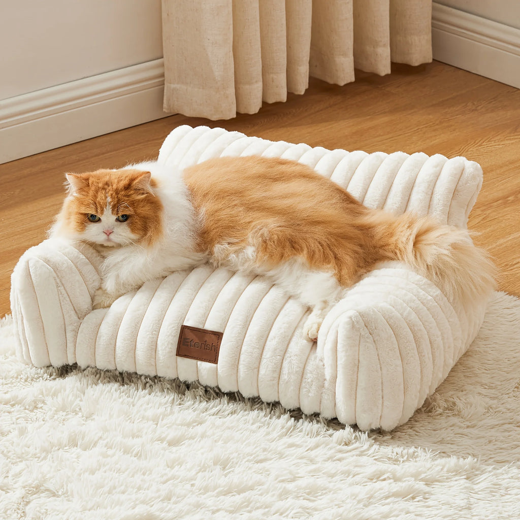 Christmas Gifts Cute Cat Couch, Dog Beds for Large Dogs Fluffy Cat Sofa with Soft Corduroy Fleece, Fuzzy Pet Couch with Removable Washable Cover, Supportive Pet Sofa with Non-Slip Bottom Dog Sofa Bed