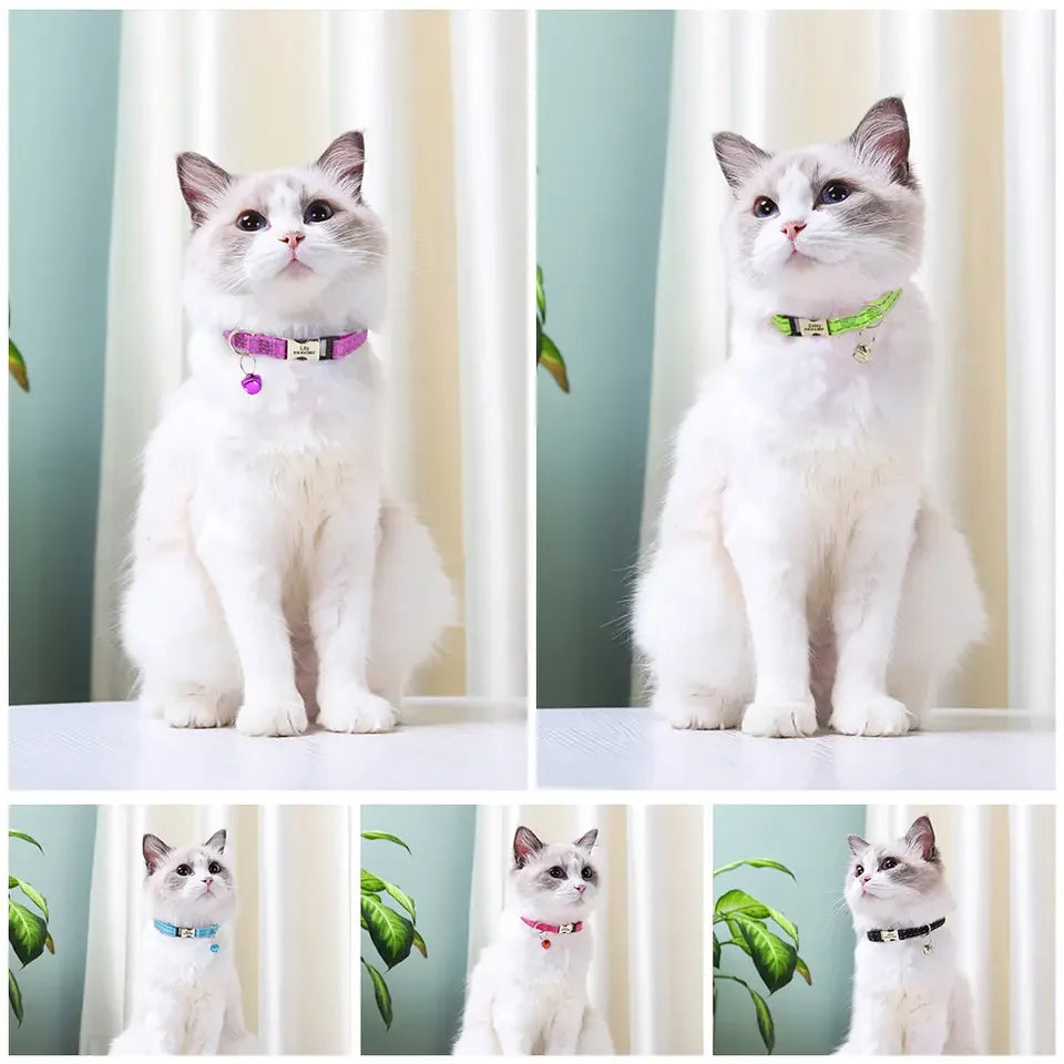 Personalized Cat Collar Reflective Nylon Dog Cats ID Collars With Free Engraving for Cats Small Dogs Chihuahua 10 Col15