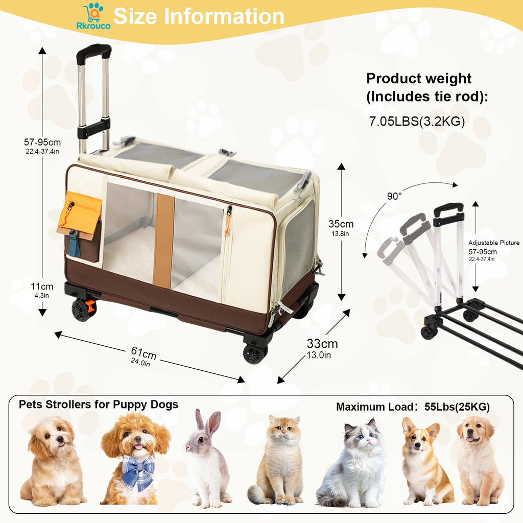 Extra Large Portable Pet Strollers Detachable Cat Dog Trolley Case Foldable Pet Bag Puppy Camping Travel Carrier Bag With Wheels
