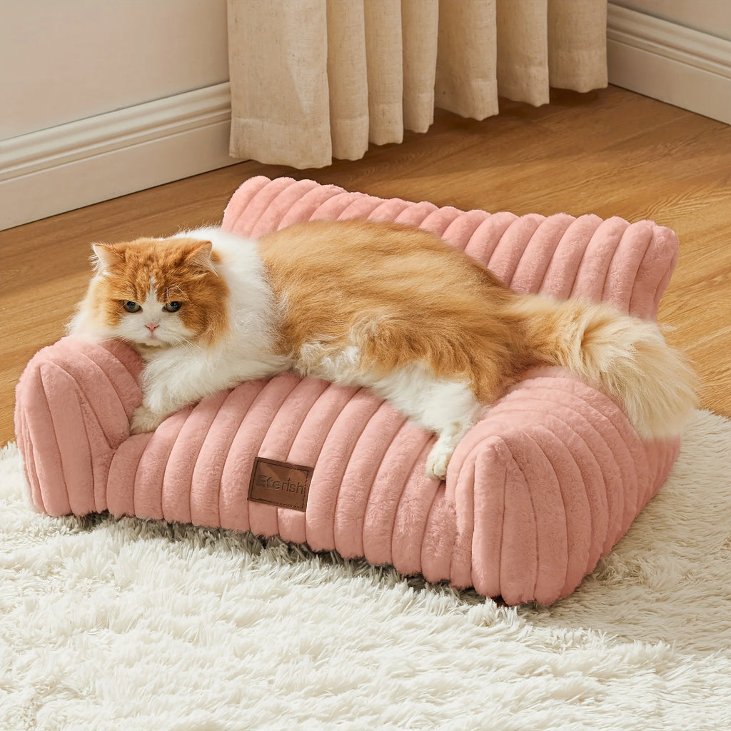 Christmas Gifts Cute Cat Couch, Dog Beds for Large Dogs Fluffy Cat Sofa with Soft Corduroy Fleece, Fuzzy Pet Couch with Removable Washable Cover, Supportive Pet Sofa with Non-Slip Bottom Dog Sofa Bed