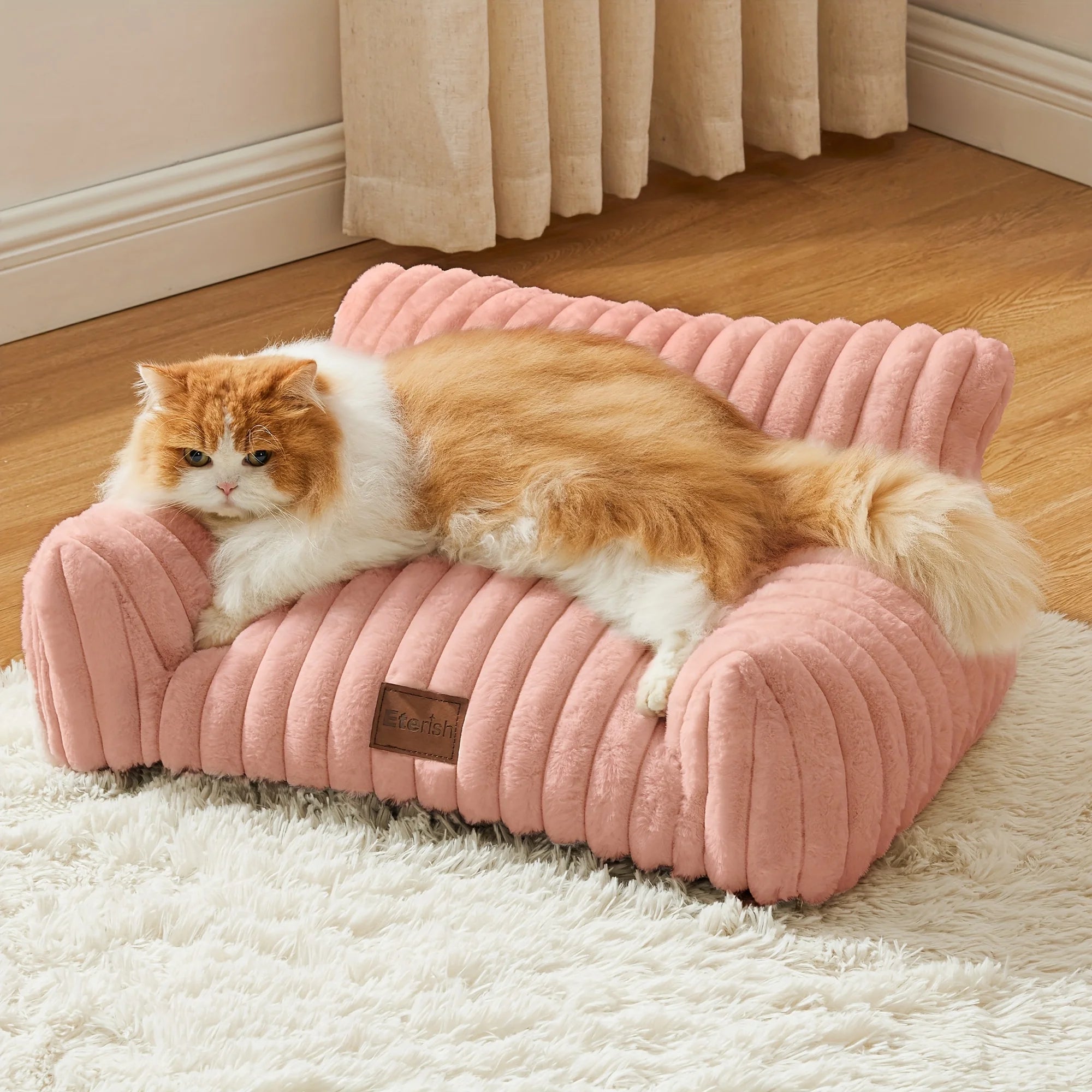 Christmas Gifts Cute Cat Couch, Dog Beds for Large Dogs Fluffy Cat Sofa with Soft Corduroy Fleece, Fuzzy Pet Couch with Removable Washable Cover, Supportive Pet Sofa with Non-Slip Bottom Dog Sofa Bed