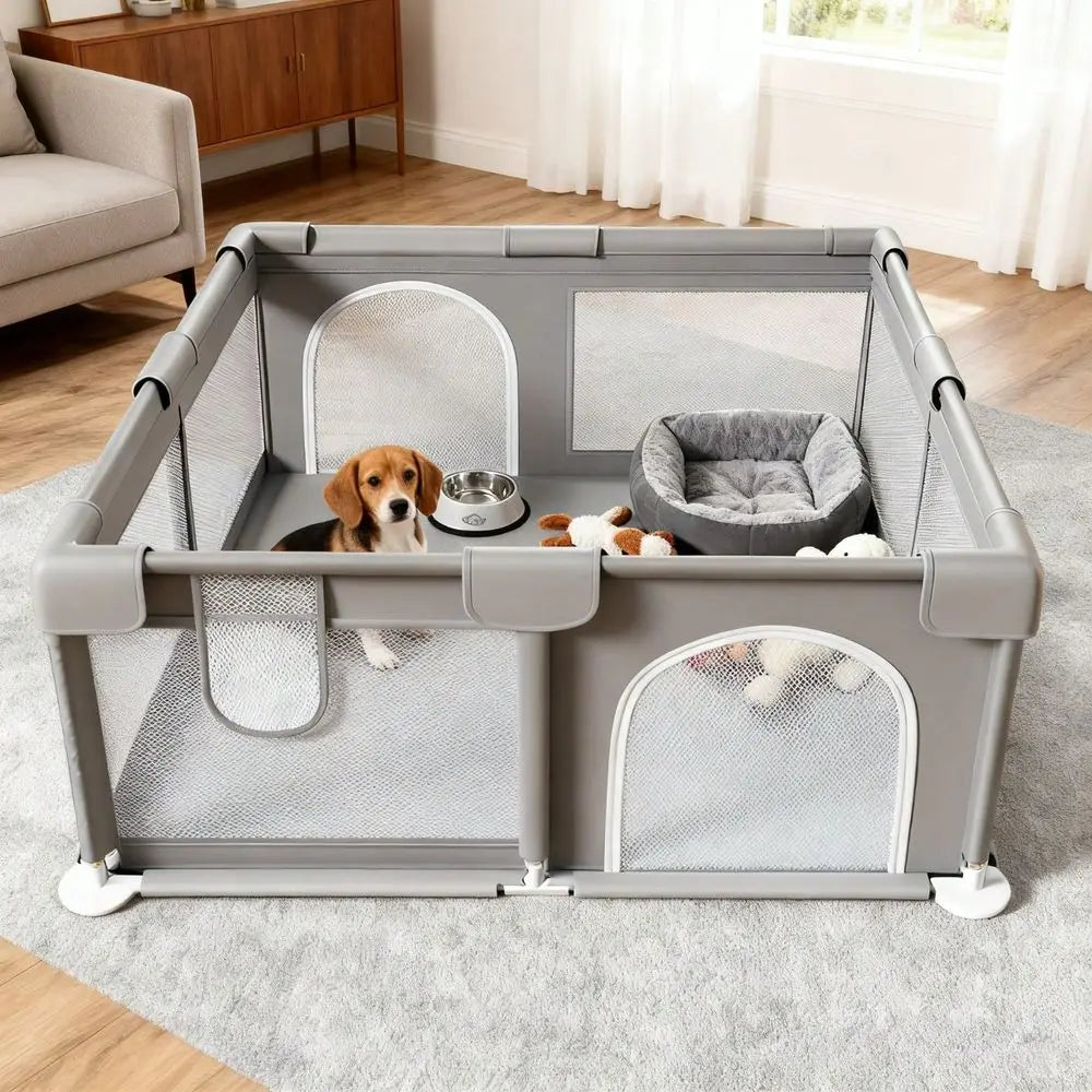 47x47x23.6 Inch Puppy Playpen With Gate, Dog Playpen For Puppies And Small Dogs, Durable Safety Pet Fence With HighStrength Nylo