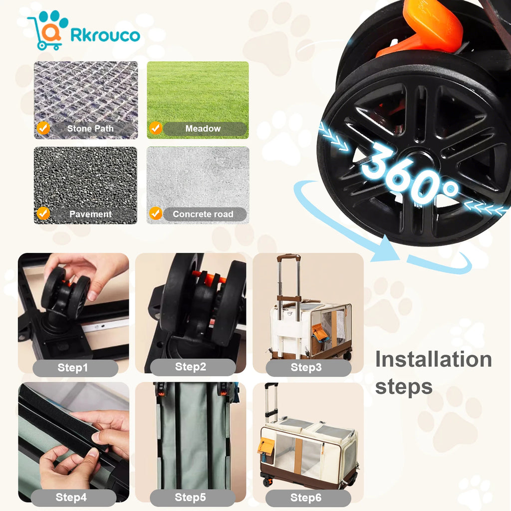 Extra Large Portable Pet Strollers Detachable Cat Dog Trolley Case Foldable Pet Bag Puppy Camping Travel Carrier Bag With Wheels