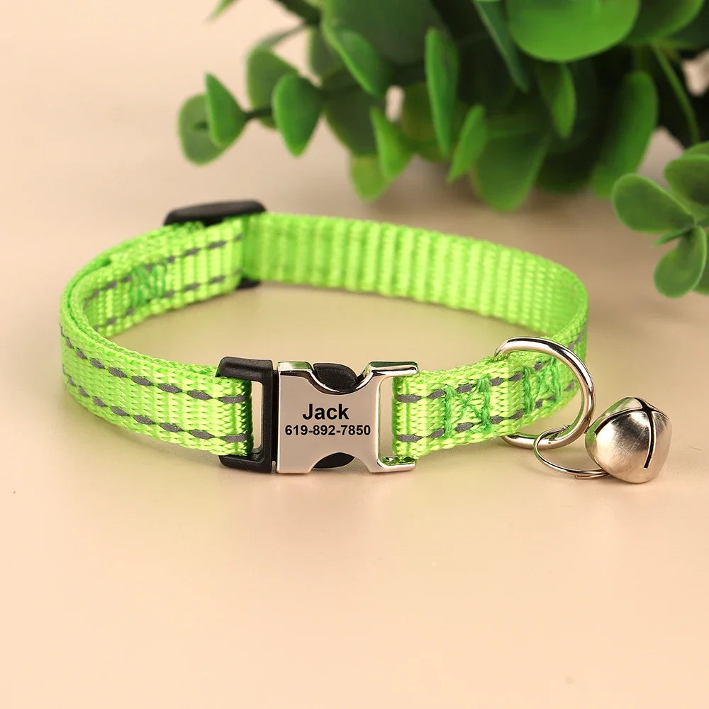 Personalized Cat Collar Reflective Nylon Dog Cats ID Collars With Free Engraving for Cats Small Dogs Chihuahua 10 Col15